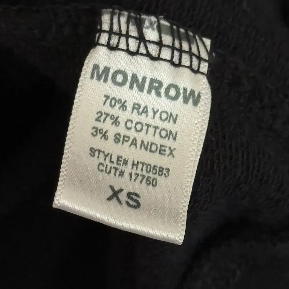 Monrow Sweatshirt Women XS Open Sleeve Pullover Black USA Soft Stretch Crew Neck